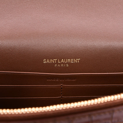 Saint Laurent Calfskin Crocodile Embossed Kate Monogram Tassel Chain Wallet Cognac 6 of 6