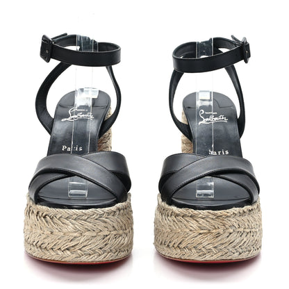 Christian Louboutin Calfskin Mariza Espadrille 130 Sandals 40 Black Naturel 2 of 7