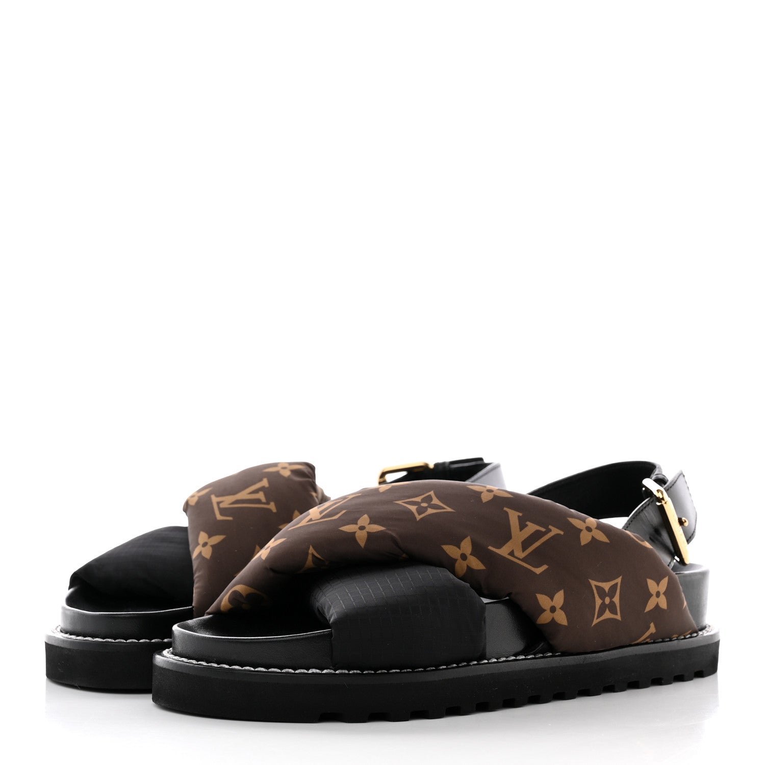 Louis Vuitton Calfskin Padded Nylon Monogram Paseo Flat Comfort Sandals 36 Black 3 of 14