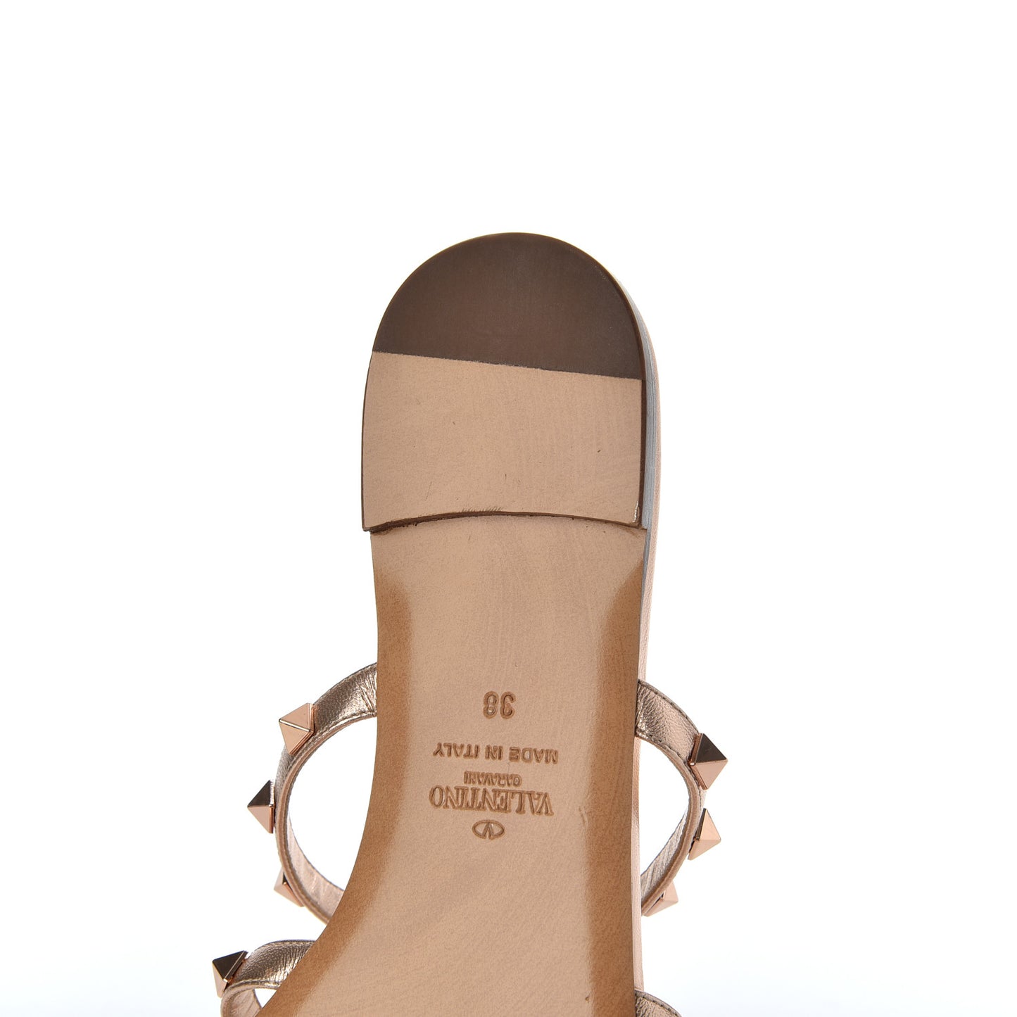 Metallic Nappa Rockstud Caged Flat Slide Sandals 38 Rame