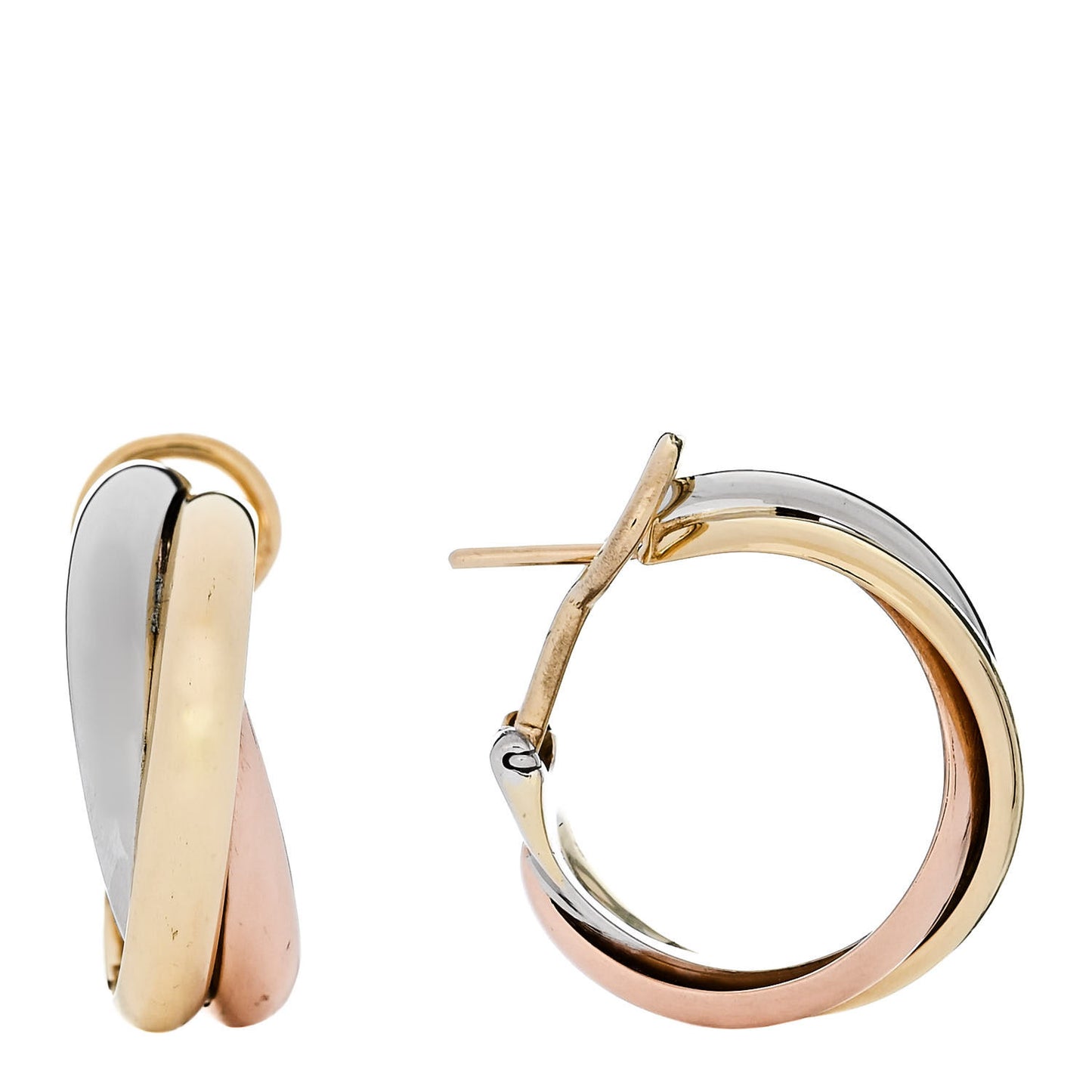 18K Pink Yellow White Gold Classic Trinity Hoop Earrings