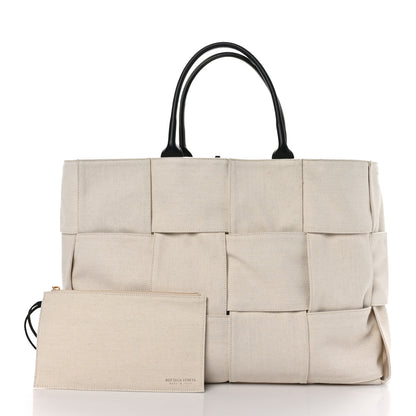 Bottega Veneta Canvas Intrecciato Large Arco Tote Beige Black 3 of 9