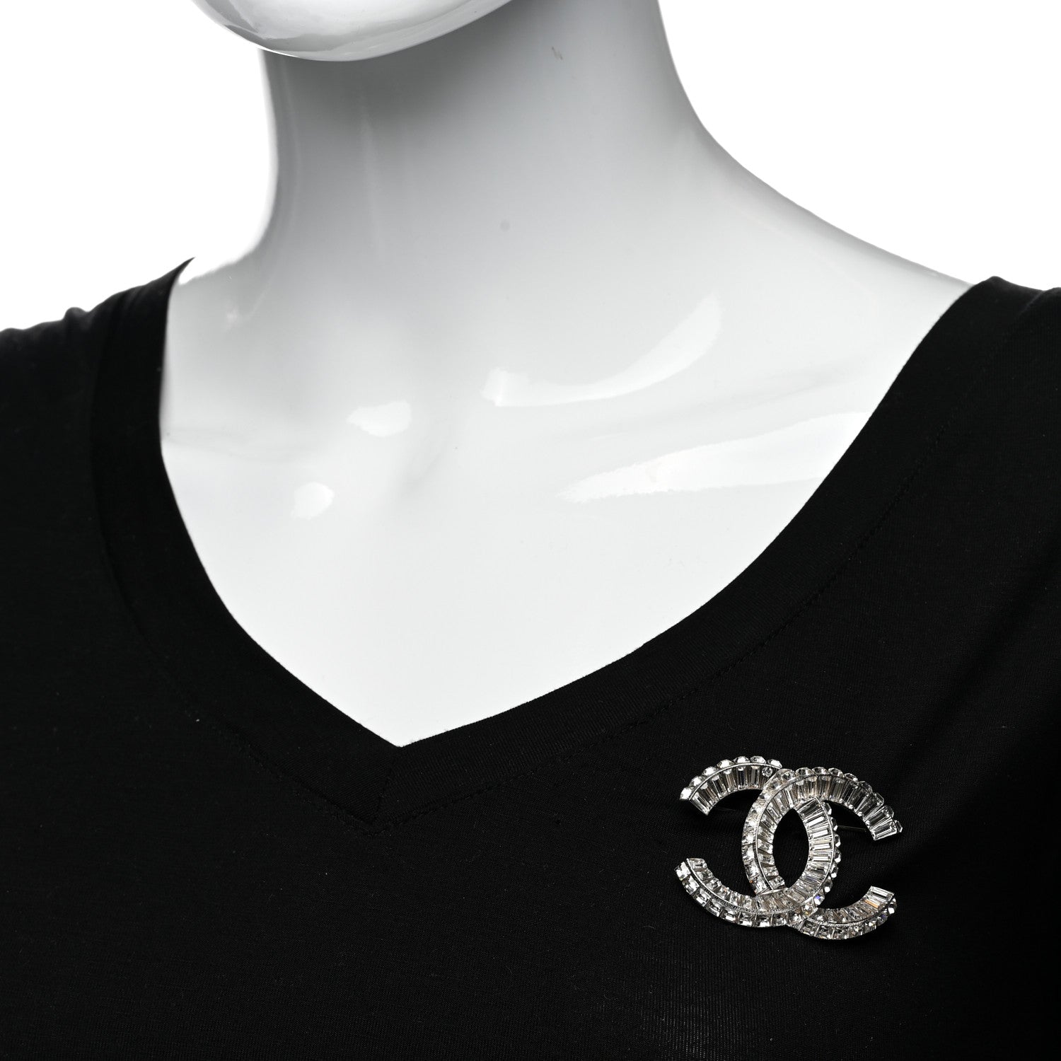 Chanel Baguette Crystal CC Brooch Silver 2 of 5