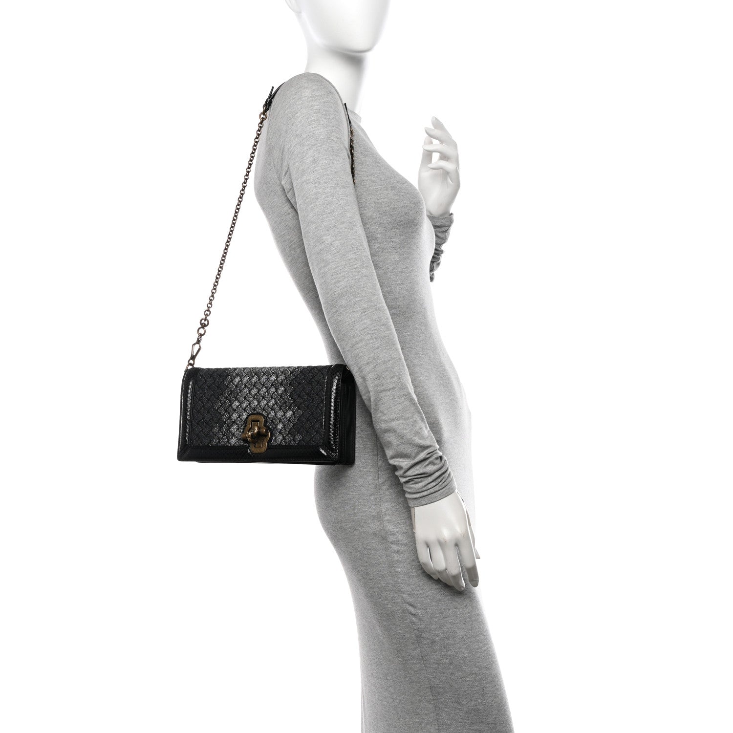 Bottega Veneta Metallic Wool Woven Patent Ayers Olimpia Knot Silver Black 2 of 10