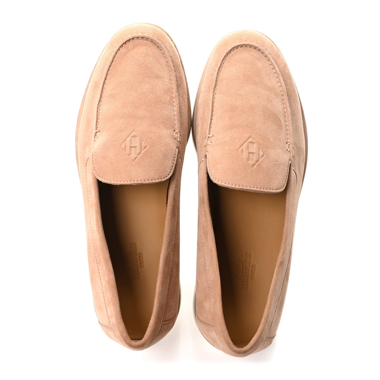Hermes Suede Calfskin Womens Low Loafers 39.5 Beige Perlino 2 of 10