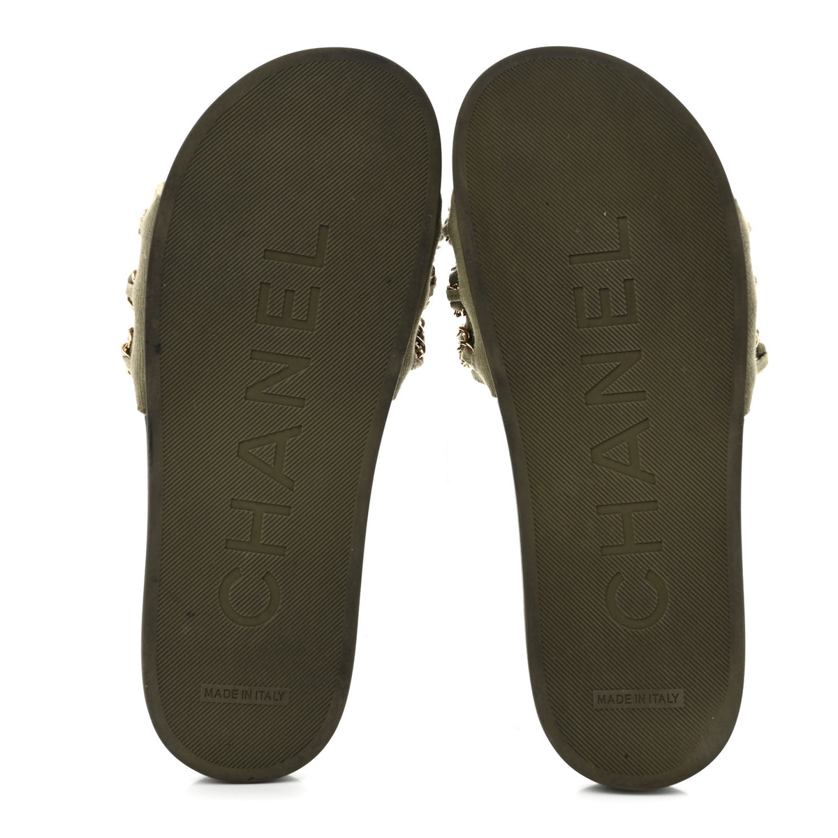 Canvas Chain Flat Sandals 38 Khaki