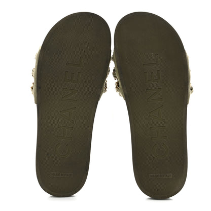 Chanel Canvas Chain Flat Sandals 38 Khaki 6 of 12