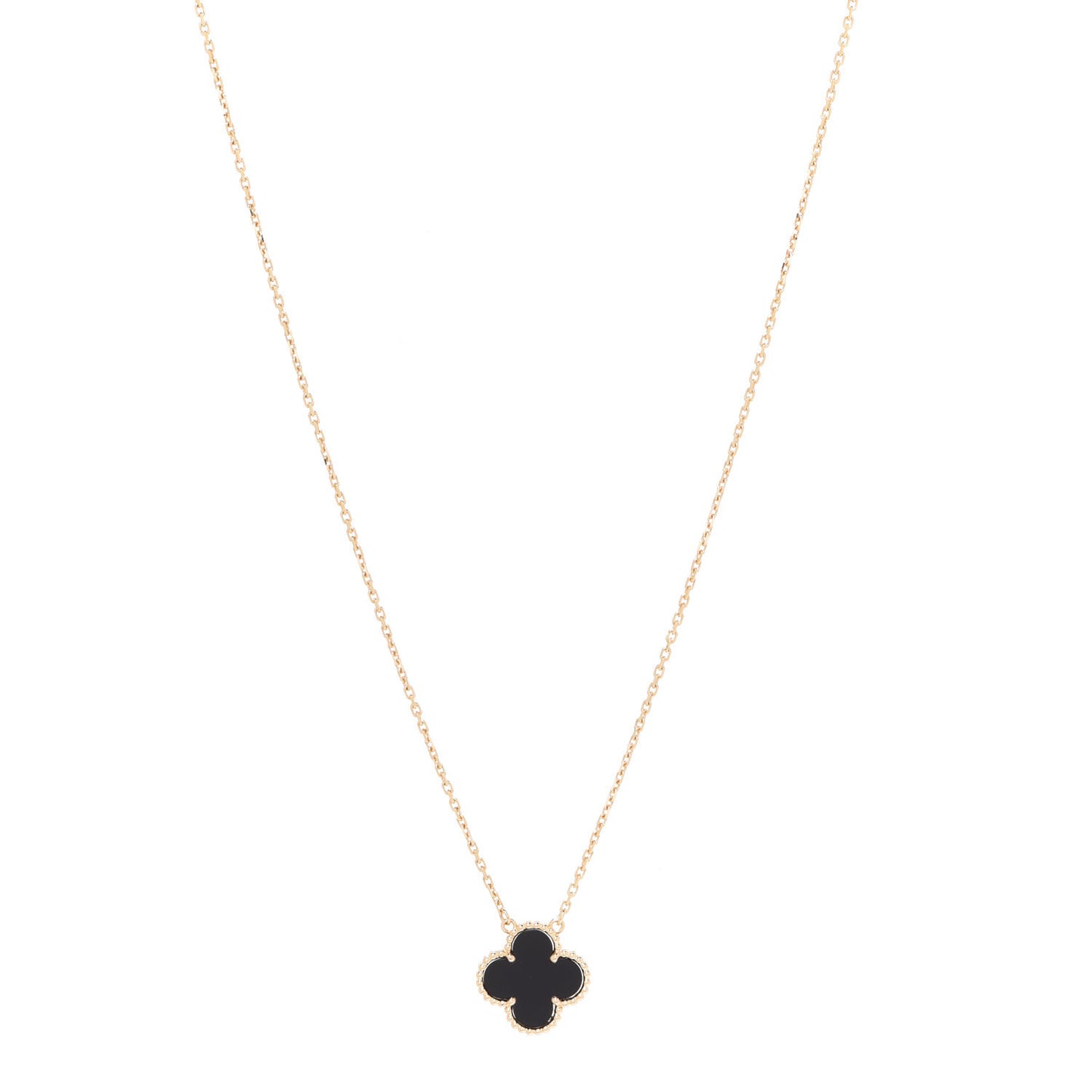 18K Yellow Gold Black Onyx Vintage Alhambra Pendant Necklace