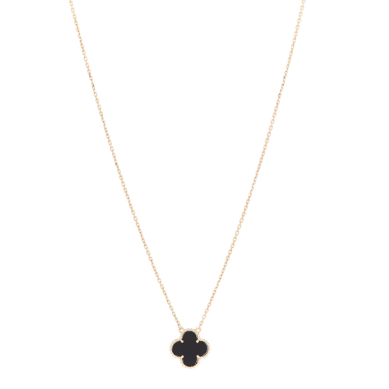 Van Cleef & Arpels 18K Yellow Gold Black Onyx Vintage Alhambra Pendant Necklace 1 of 6