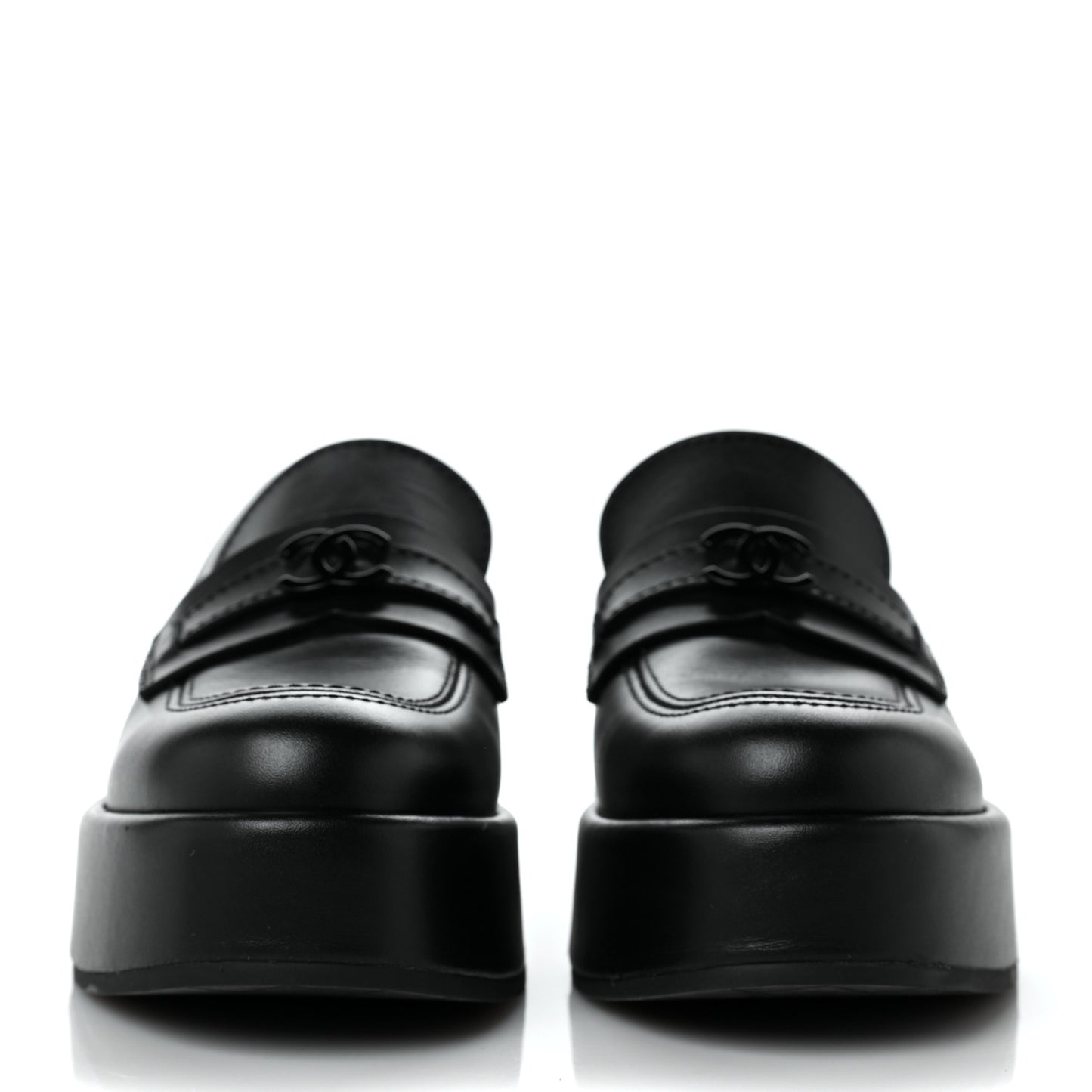 Calfskin CC Platform Loafers 35 Black