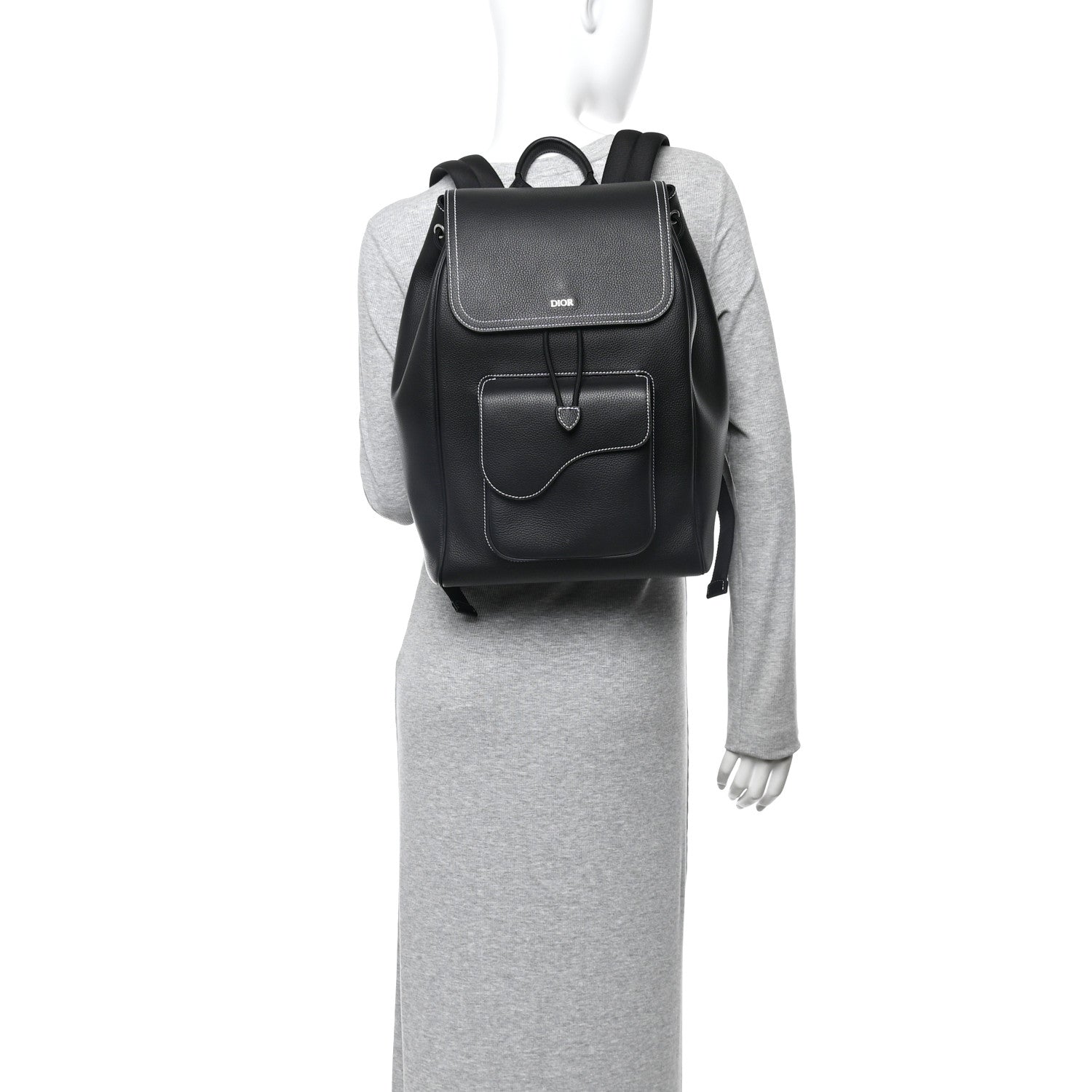 Christian Dior Grained Calfskin Saddle Drawstring Backpack Black 4 of 28