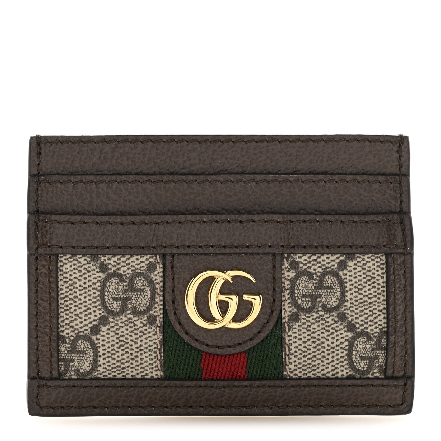 Gucci GG Supreme Monogram Textured Dollar Calfskin Ophidia Card Holder Beige Ebony New Acero 1 of 6
