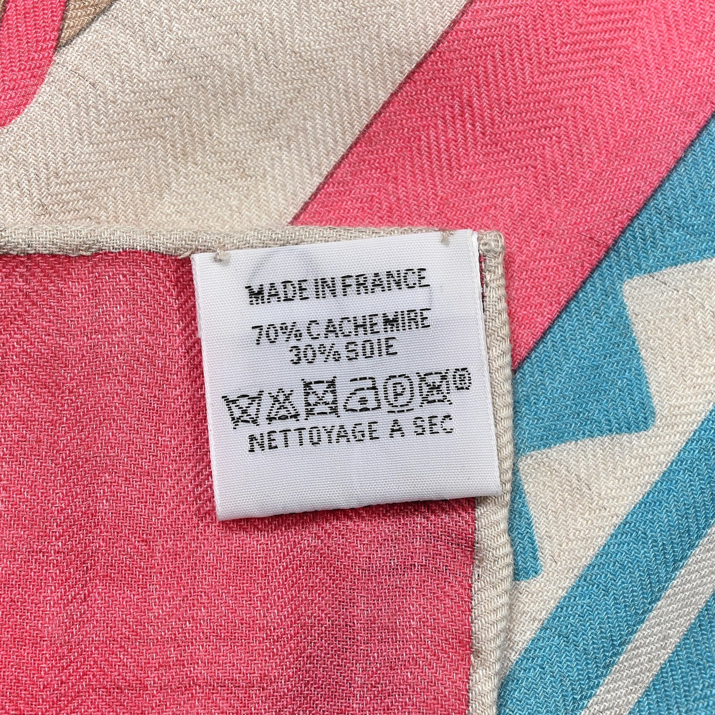 Cashmere Silk Fantaisie D'etriers Shawl 140 Rose Bonbon Naturel Bleu
