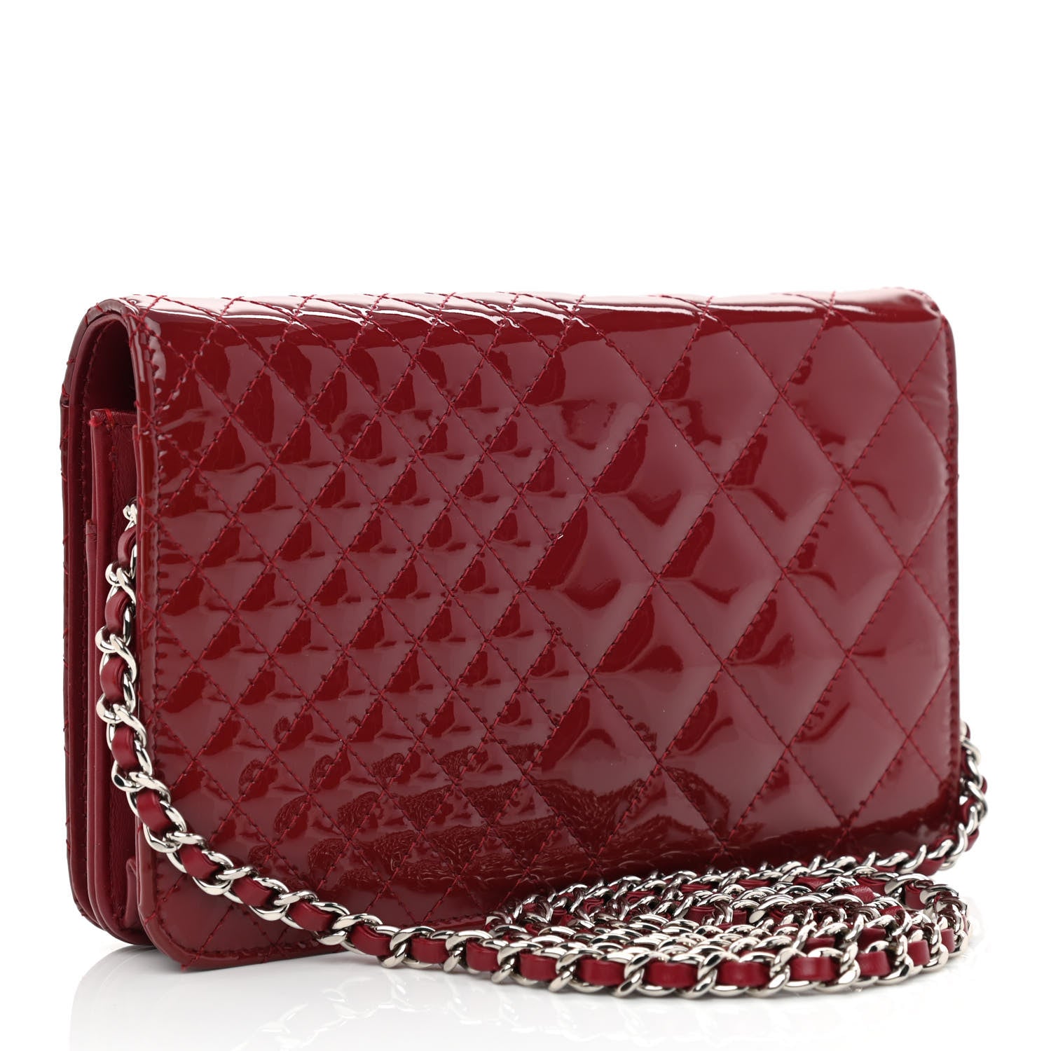 Chanel Patent Quilted Wallet On Chain WOC Burgundy 2 of 13