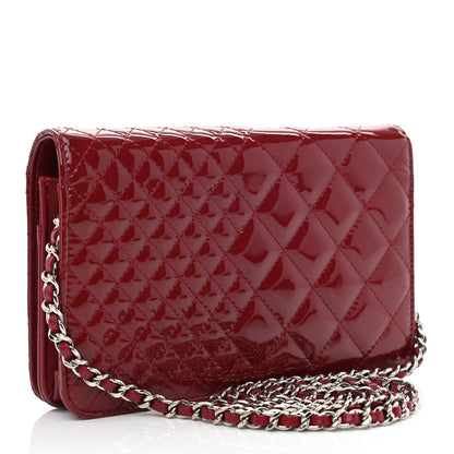 Chanel Patent Quilted Wallet On Chain WOC Burgundy 2 of 13