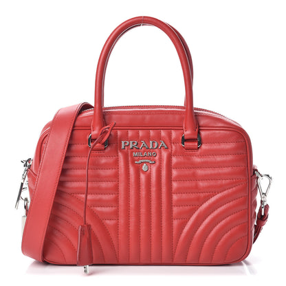 Prada Soft Calfskin Impunture Diagramme Top Handle Crossbody Bag Rosso 1 of 10
