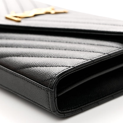 Saint Laurent Grain De Poudre Matelasse Chevron Monogram Chain Wallet Black 10 of 10