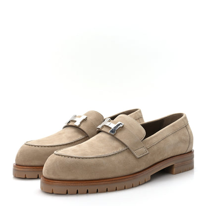 Hermes Suede Goatskin Womens Faubourg Loafers 40 Beige Argile 3 of 8