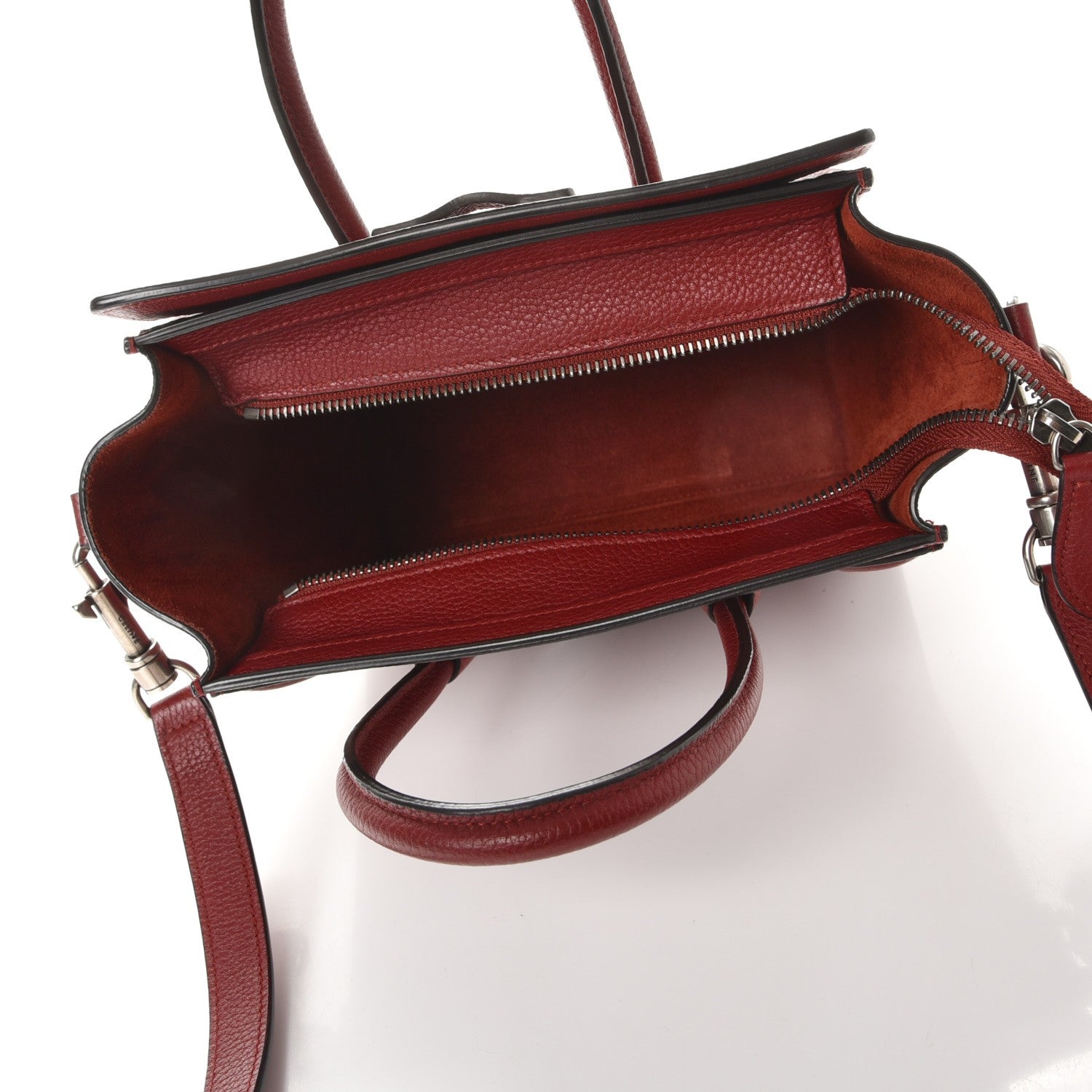 Celine Drummed Calfskin Nano Luggage Merlot 5 of 8