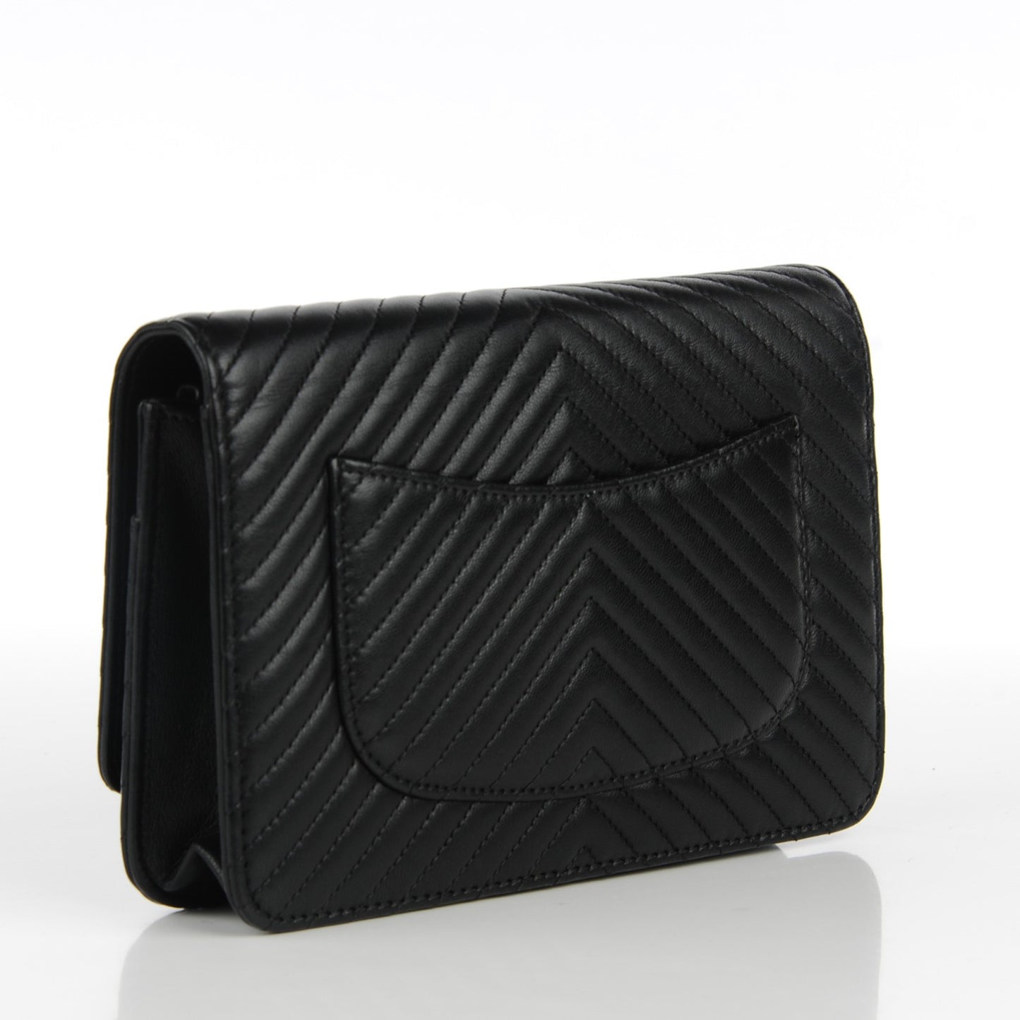 Calfskin Chevron Wallet On Chain WOC So Black