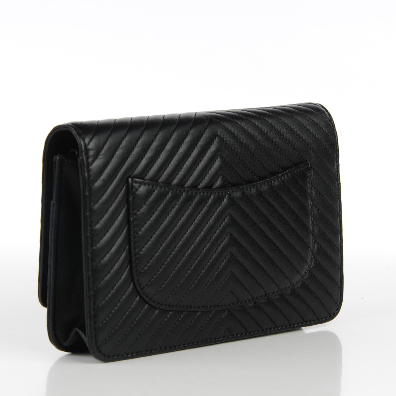 Chanel Calfskin Chevron Wallet On Chain WOC So Black 3 of 8