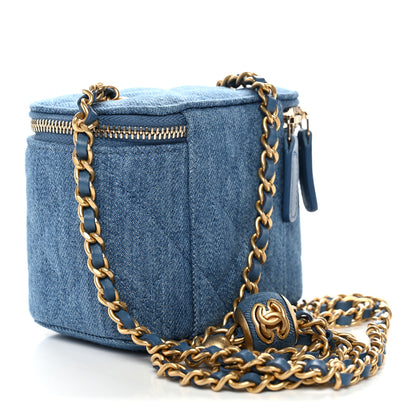 Chanel Denim Quilted Mini Pearl Crush Vanity Case With Chain 3 of 10