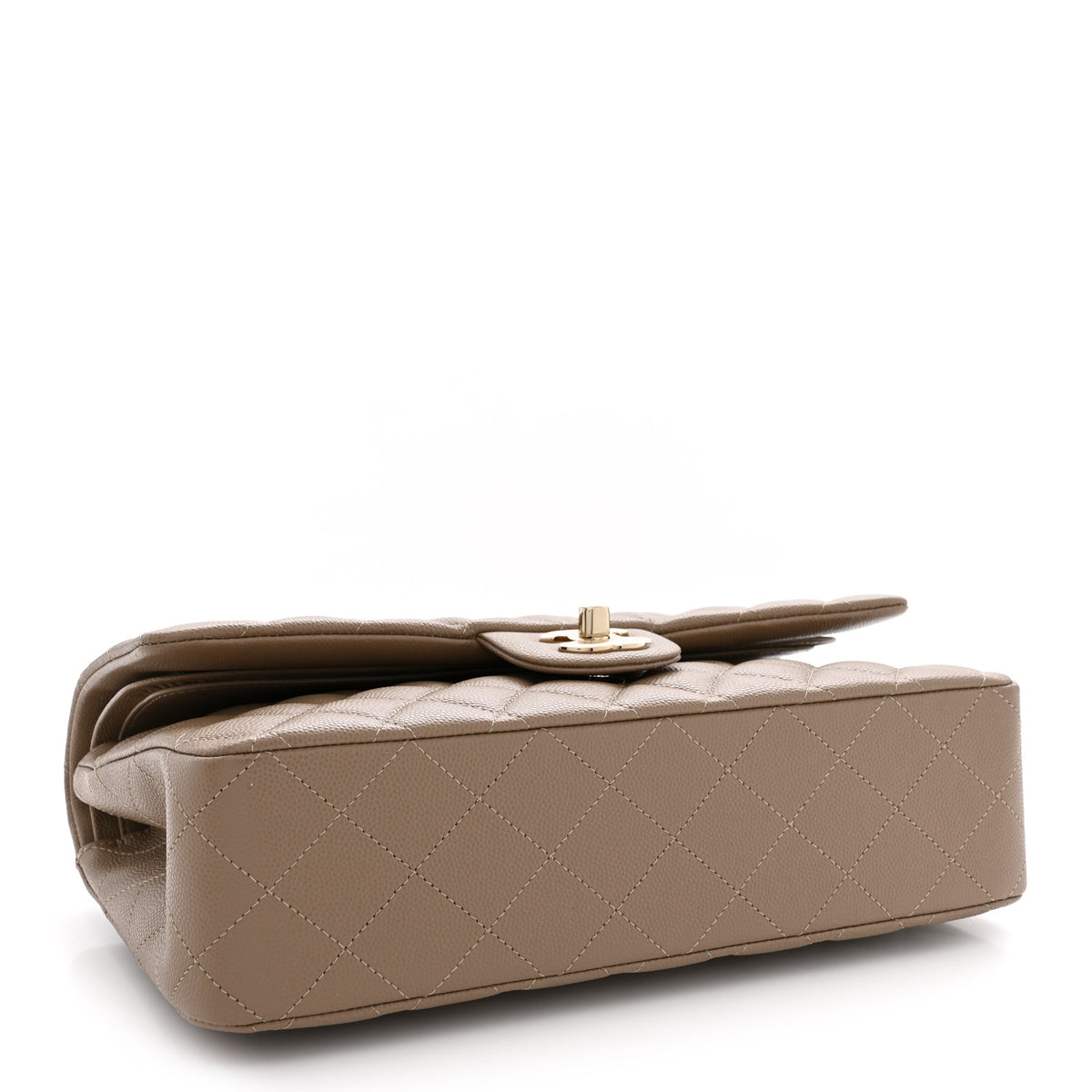 Caviar Quilted Medium Double Flap Dark Beige