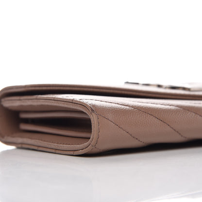 Saint Laurent Grain De Poudre Matelasse Chevron Monogram Flap Wallet Taupe 9 of 9