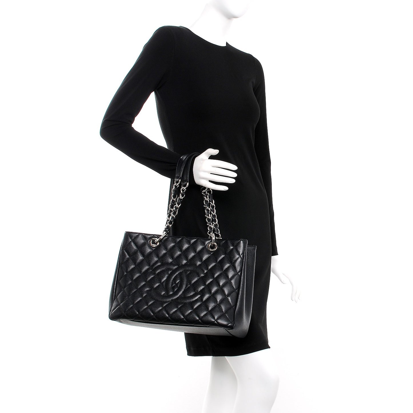 Caviar Quilted Grand Shopping Tote GST Black