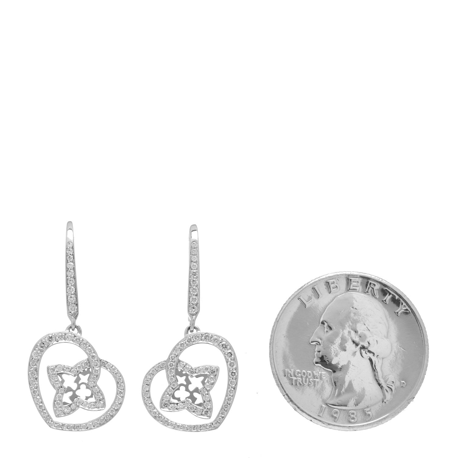 Louis Vuitton 18K White Gold Diamond Small Coeur Heart Drop Earrings 2 of 4