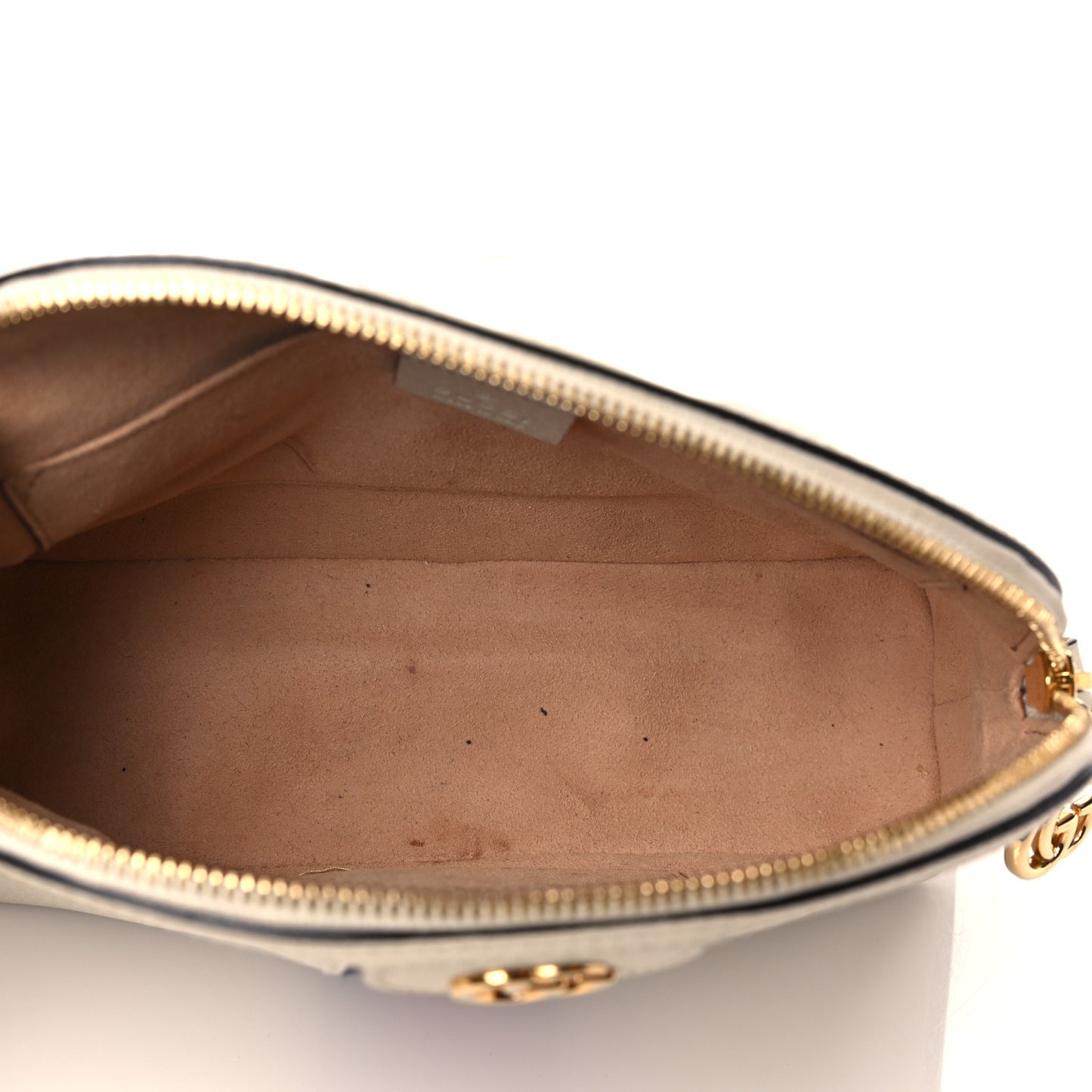 Textured Dollar Calfskin Web Small Ophidia Dome Shoulder Bag Mystic White