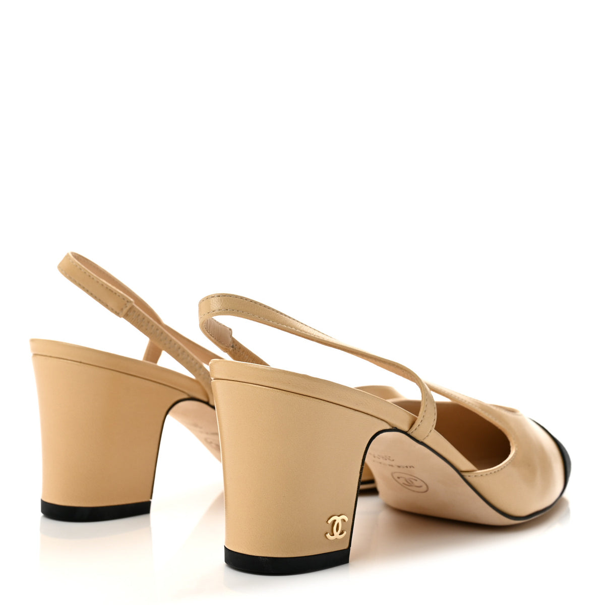 Goatskin Grosgrain Cap Toe CC Slingback Pumps 36.5 Beige Black