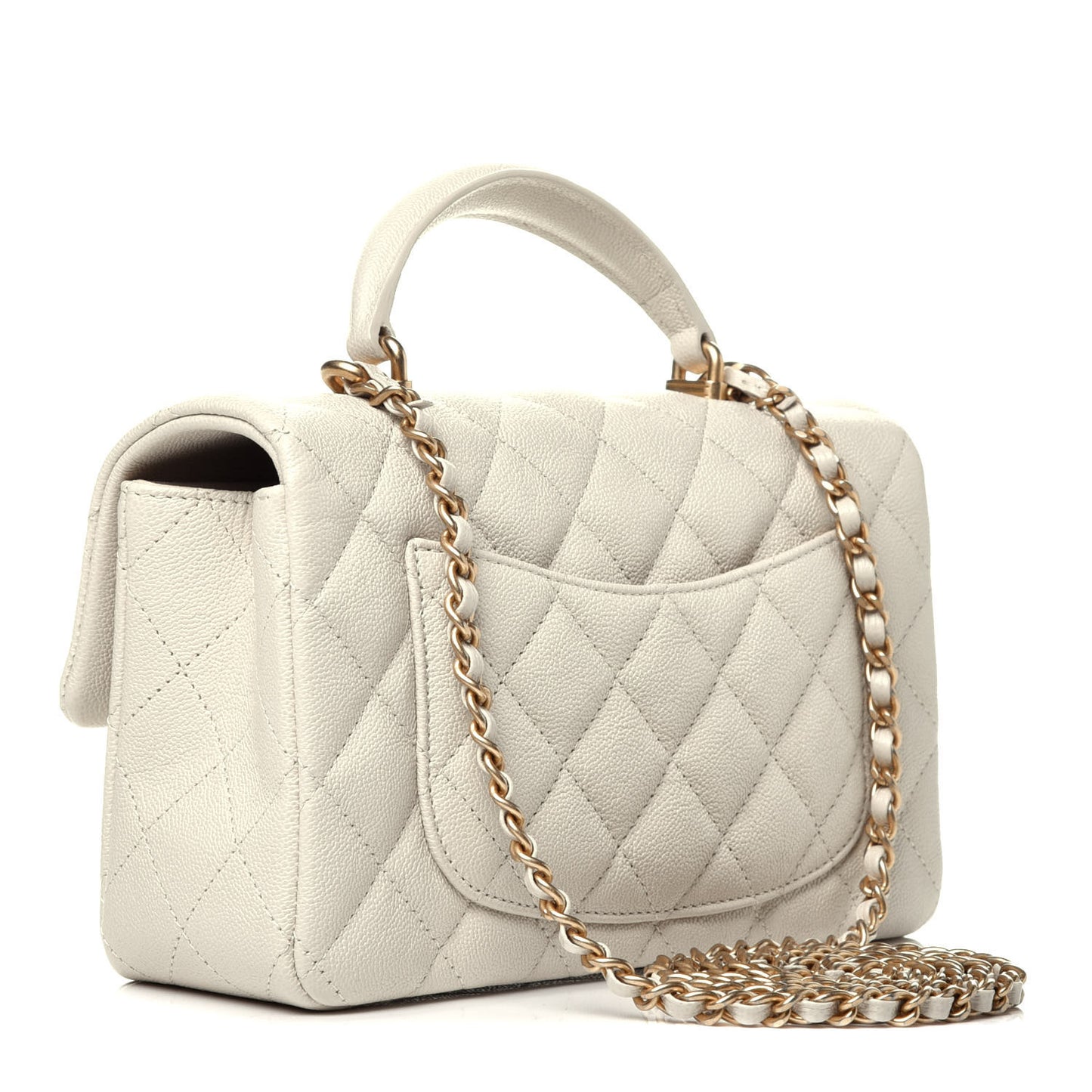 Caviar Quilted Mini Top Handle Rectangular Flap White