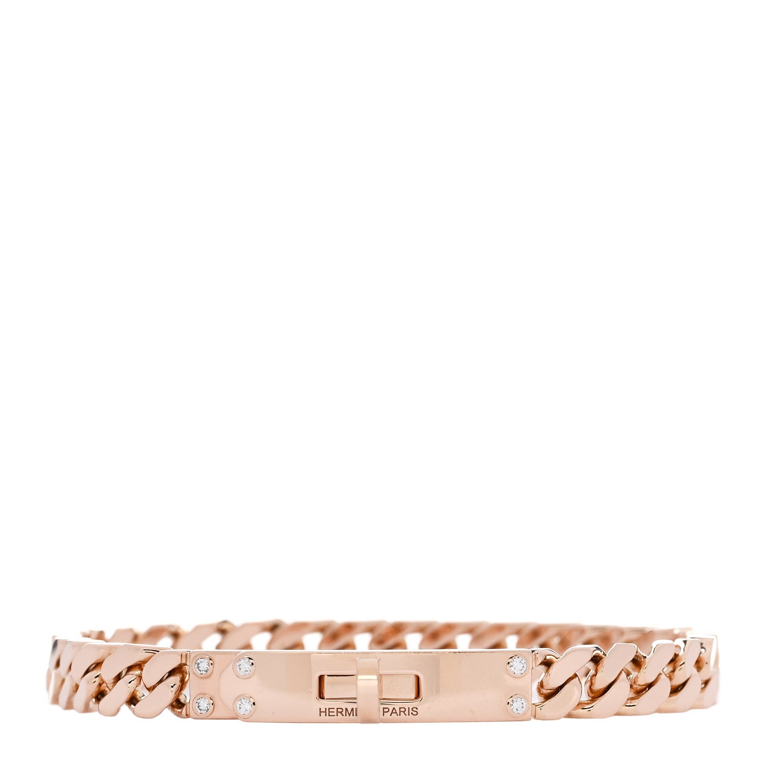 Hermes 18K Rose Gold Diamond PM Kelly Chaine Bracelet ST 1 of 5