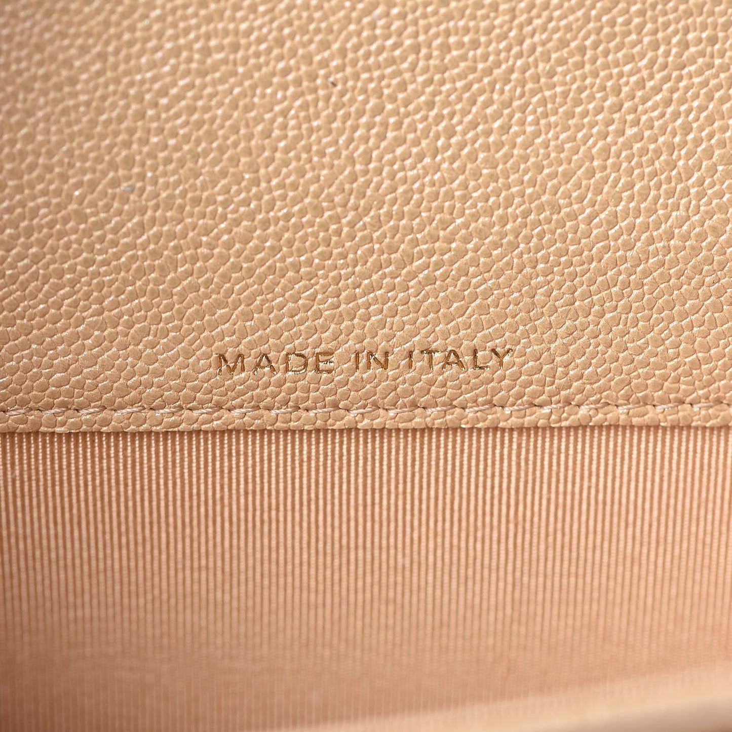 Iridescent Caviar Quilted Flap Card Holder Beige