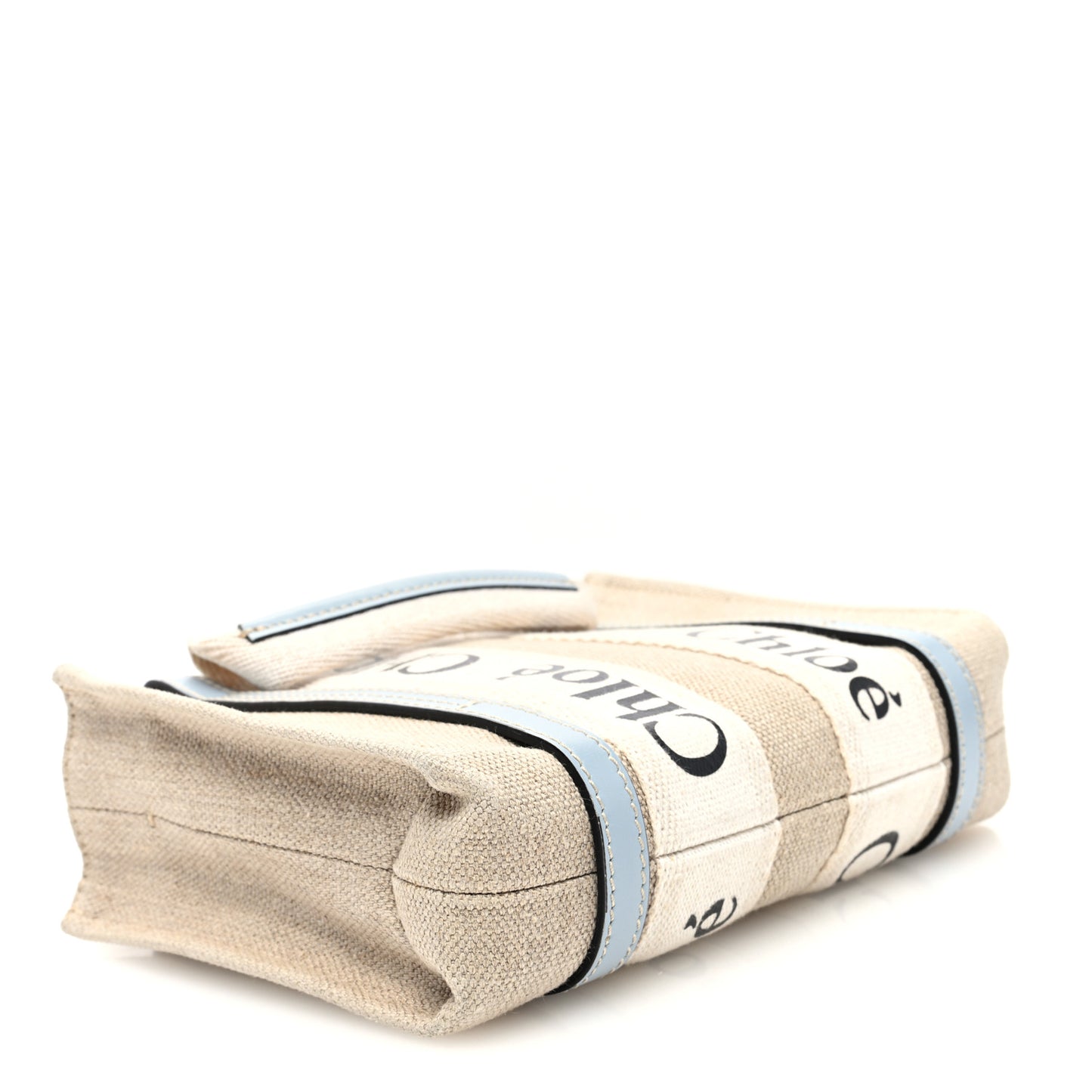 Cotton Calfskin Mini Woody Ribbon Tote White Blue