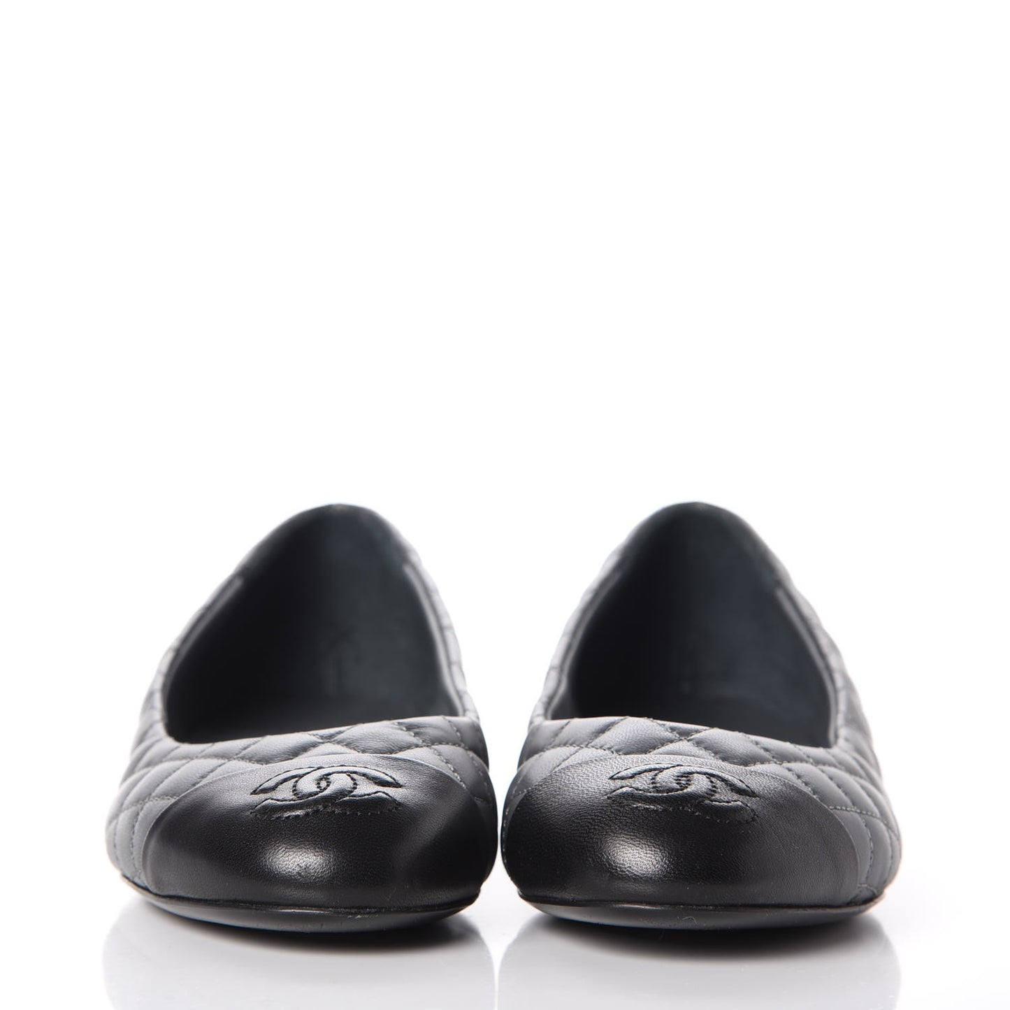 Lambskin Quilted CC Cap Toe Ballerina Flats 36 Grey Black