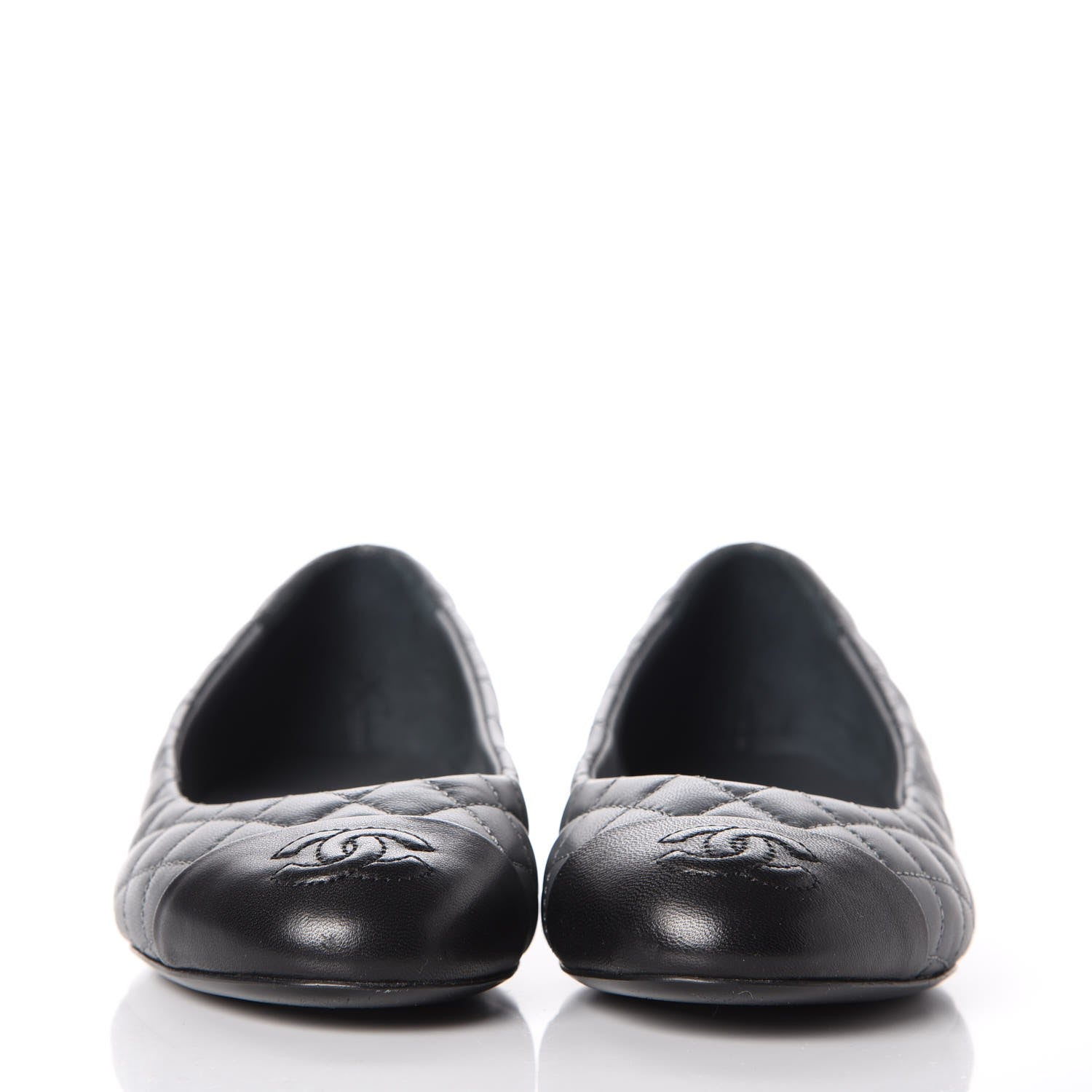 Chanel Lambskin Quilted CC Cap Toe Ballerina Flats 36 Grey Black 2 of 12