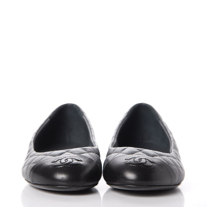 Chanel Lambskin Quilted CC Cap Toe Ballerina Flats 36 Grey Black 2 of 12