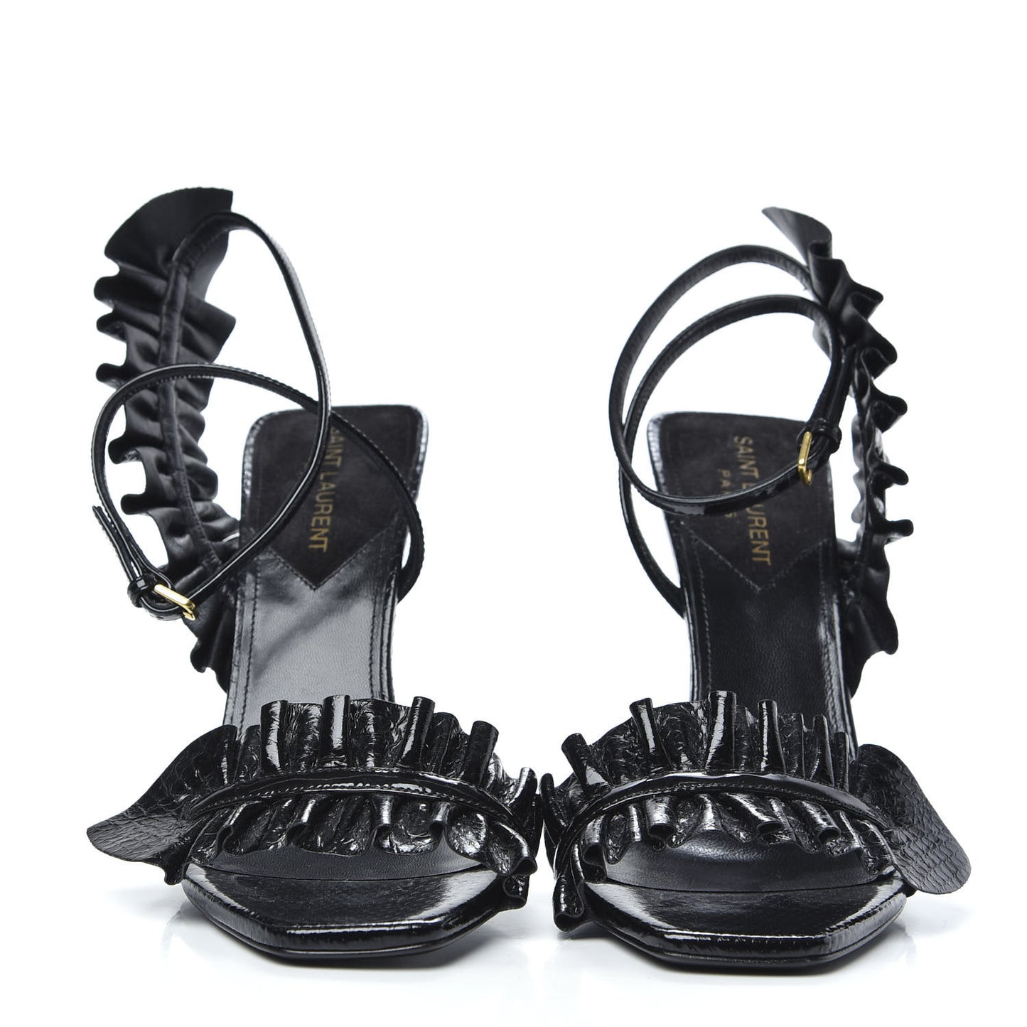 Patent Snakeskin Edie Ruffle 110 Pumps 37.5 Black