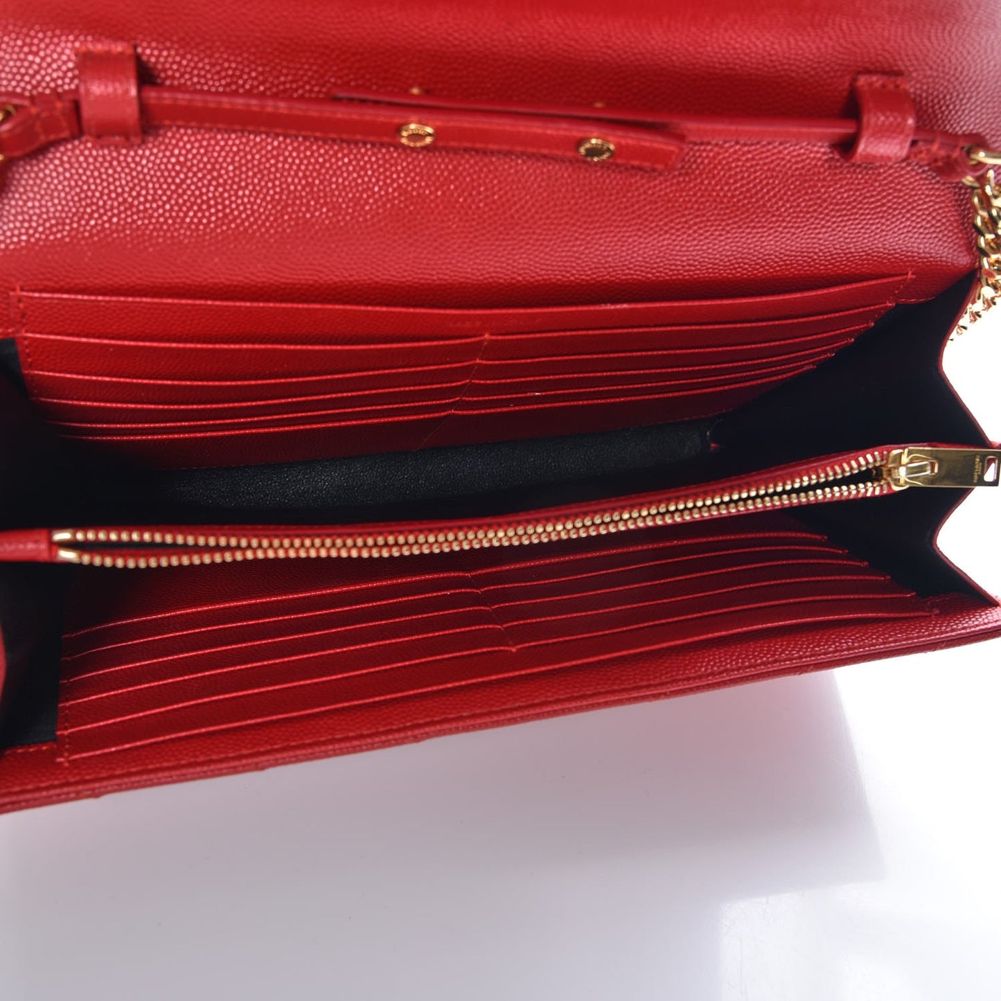 Grain De Poudre Matelasse Chevron Monogram Chain Wallet Red