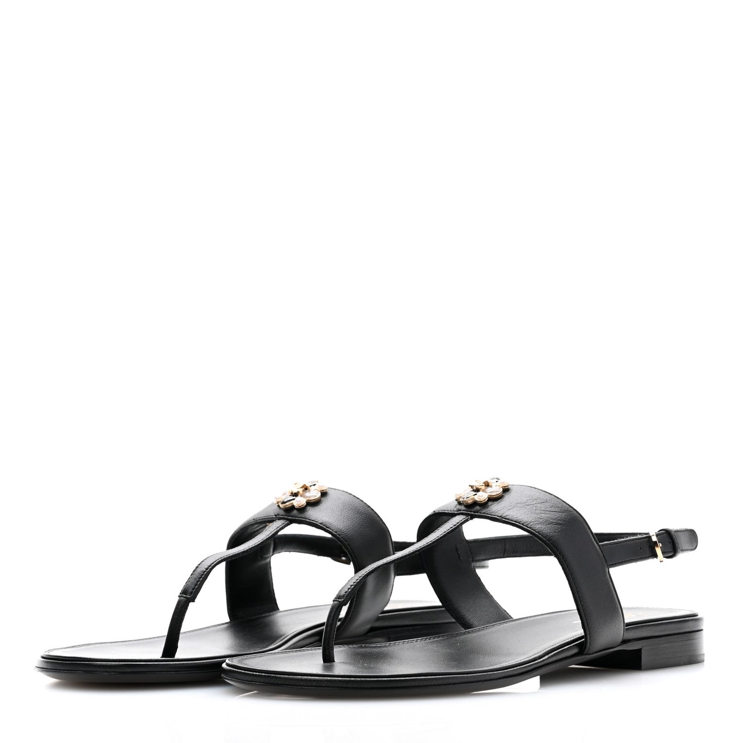 Lambskin Gripoix CC Thong Sandals 38.5 Black Gold