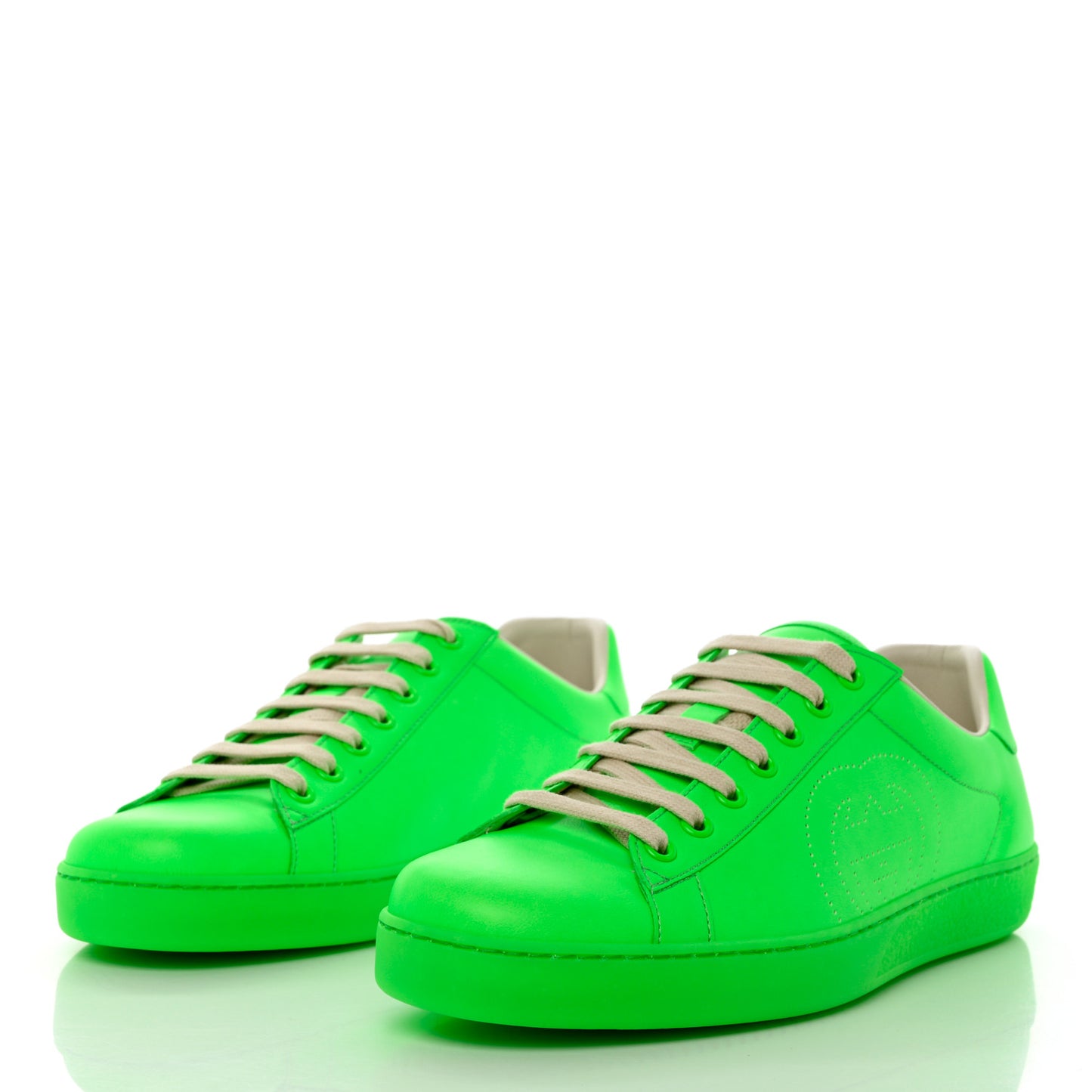 Capri Fluo Calfskin Interlocking G Perforated Mens Ace Sneakers 9 Green Fluo