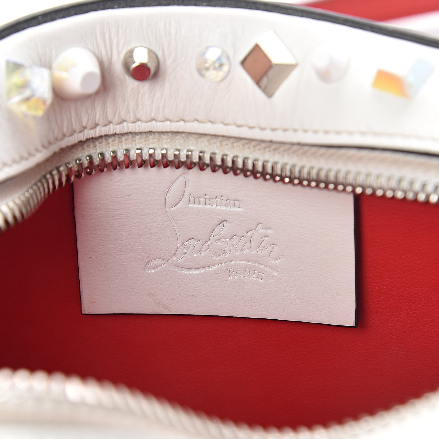 Vintage Trashmix Calfskin Spikes Mini Rubylou Crossbody White