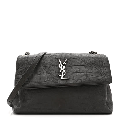 Saint Laurent Calfskin Crocodile Embossed Medium West Hollywood Monogram Fold-Over Earth 1 of 10