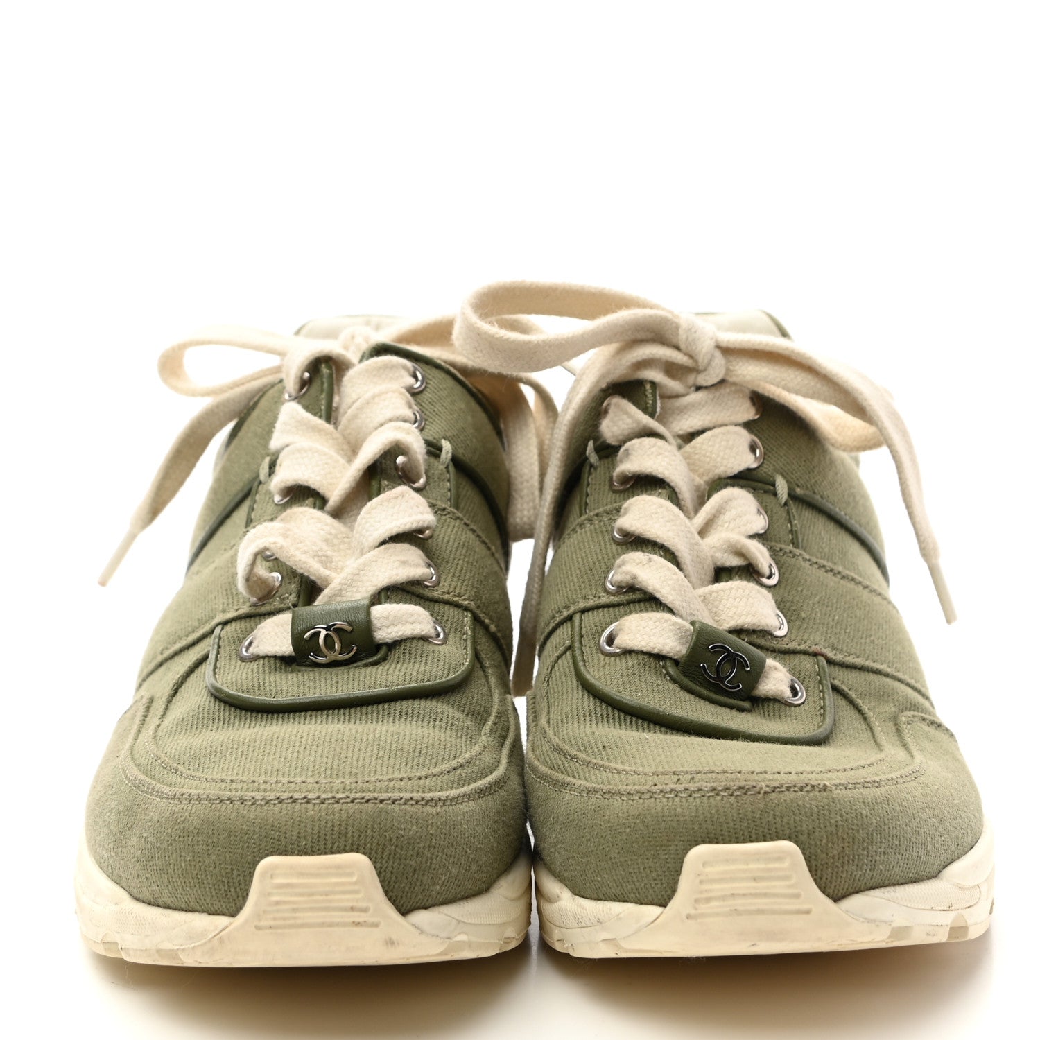 Chanel Canvas Womens Sneakers 37.5 Khaki 2 of 8