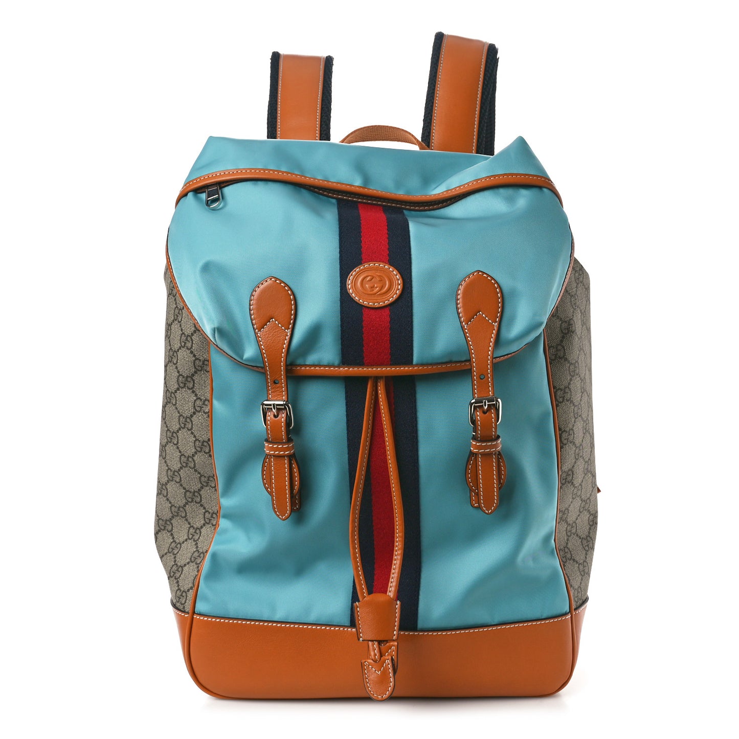 Nylon GG Supreme Monogram Azalea Calfskin Medium Retro Interlocking G Web Buckle Backpack Dusty Azure