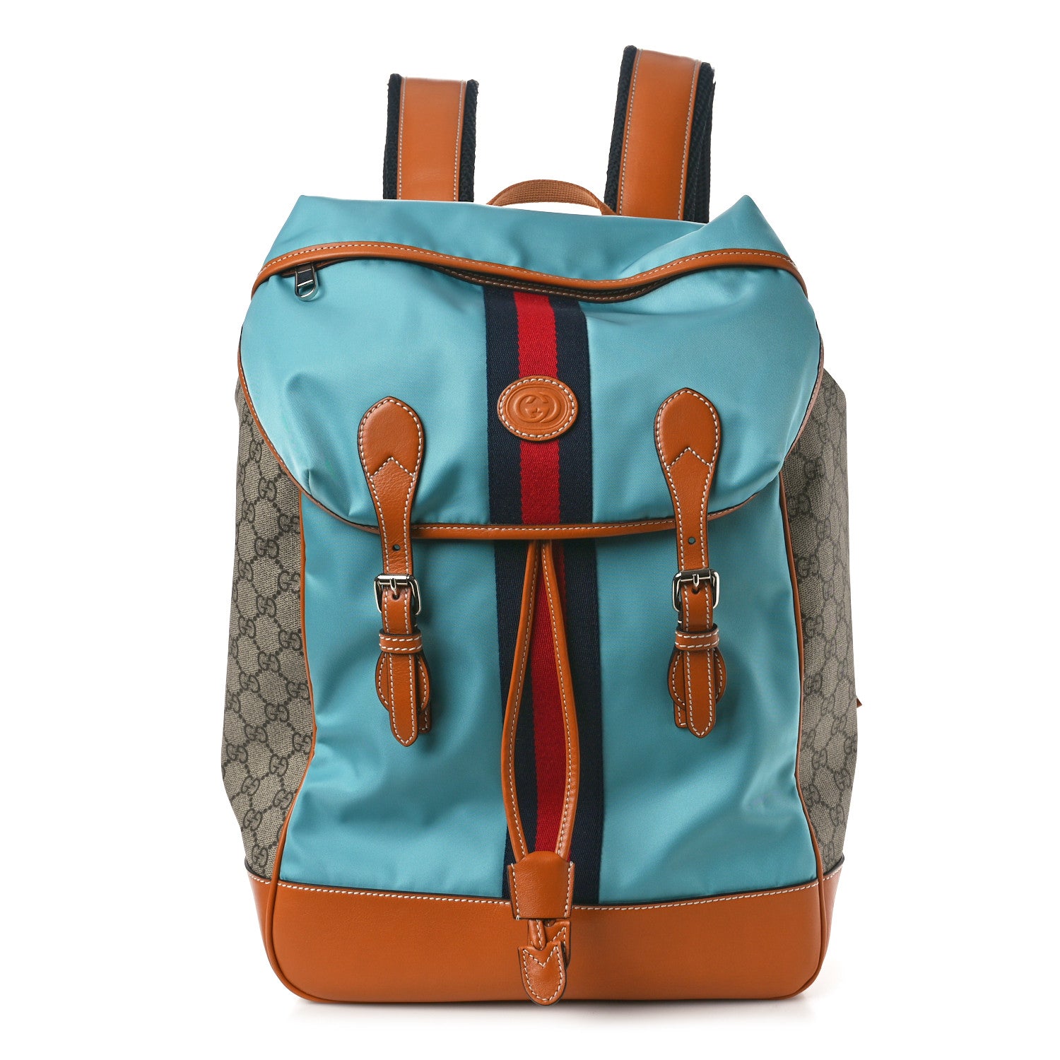 Gucci Nylon GG Supreme Monogram Azalea Calfskin Medium Retro Interlocking G Web Buckle Backpack Dusty Azure 1 of 9