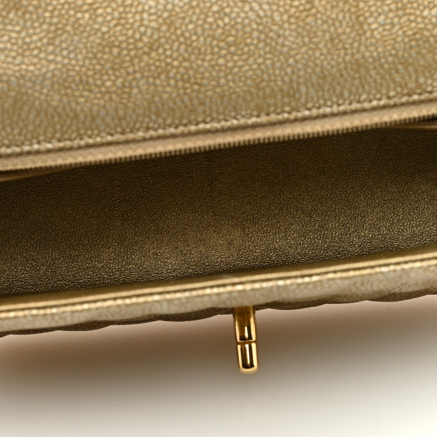 Metallic Caviar Quilted Mini Rectangular Flap Gold