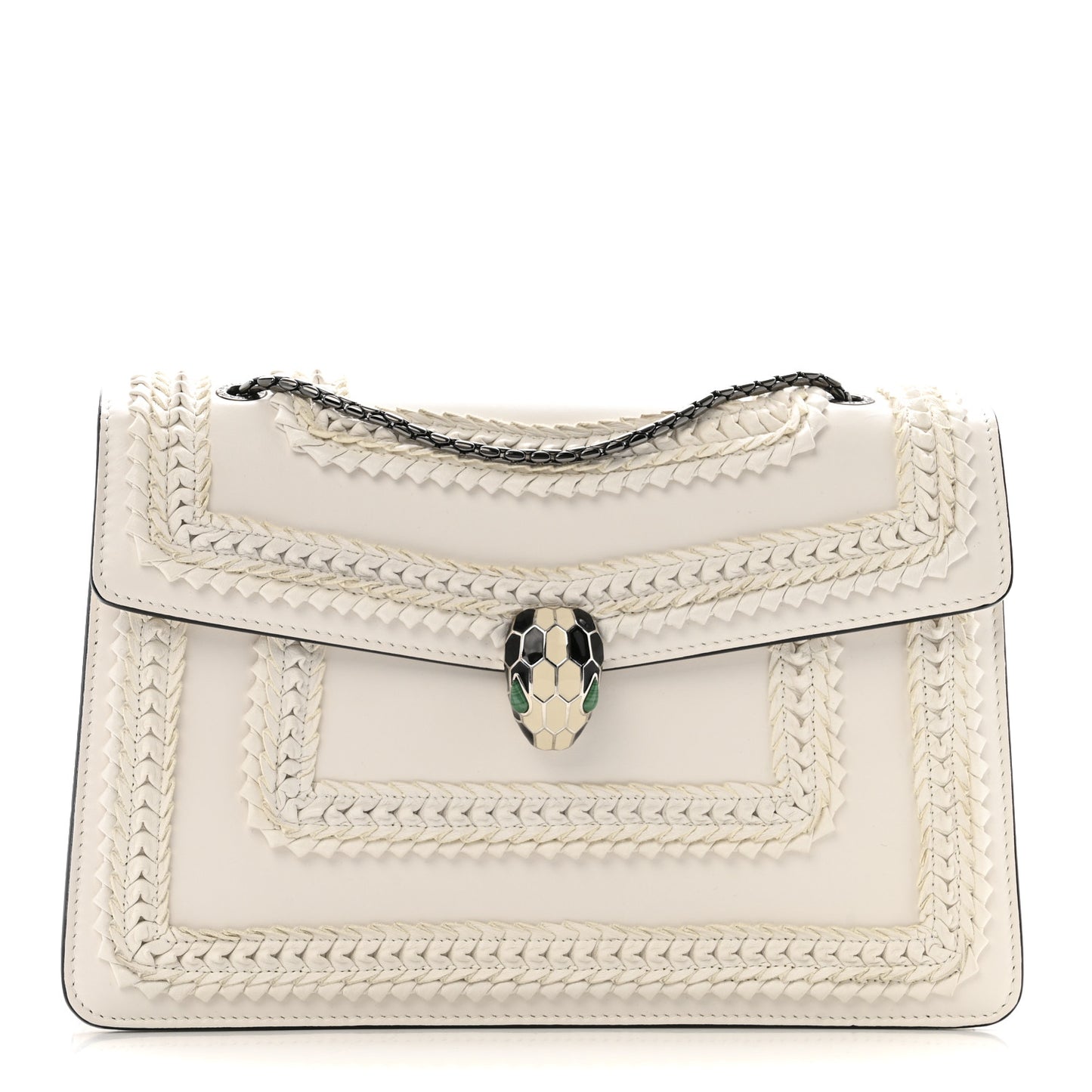 Calfskin Woven Chain Serpenti Forever Crossbody Bag White